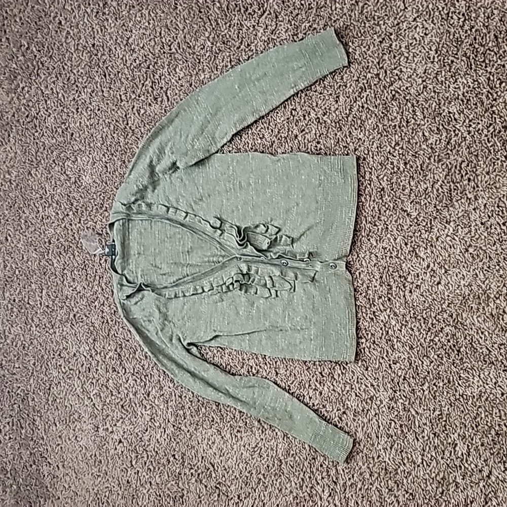 XS Petite Eddie Bauer green ruffle cardigan sweater